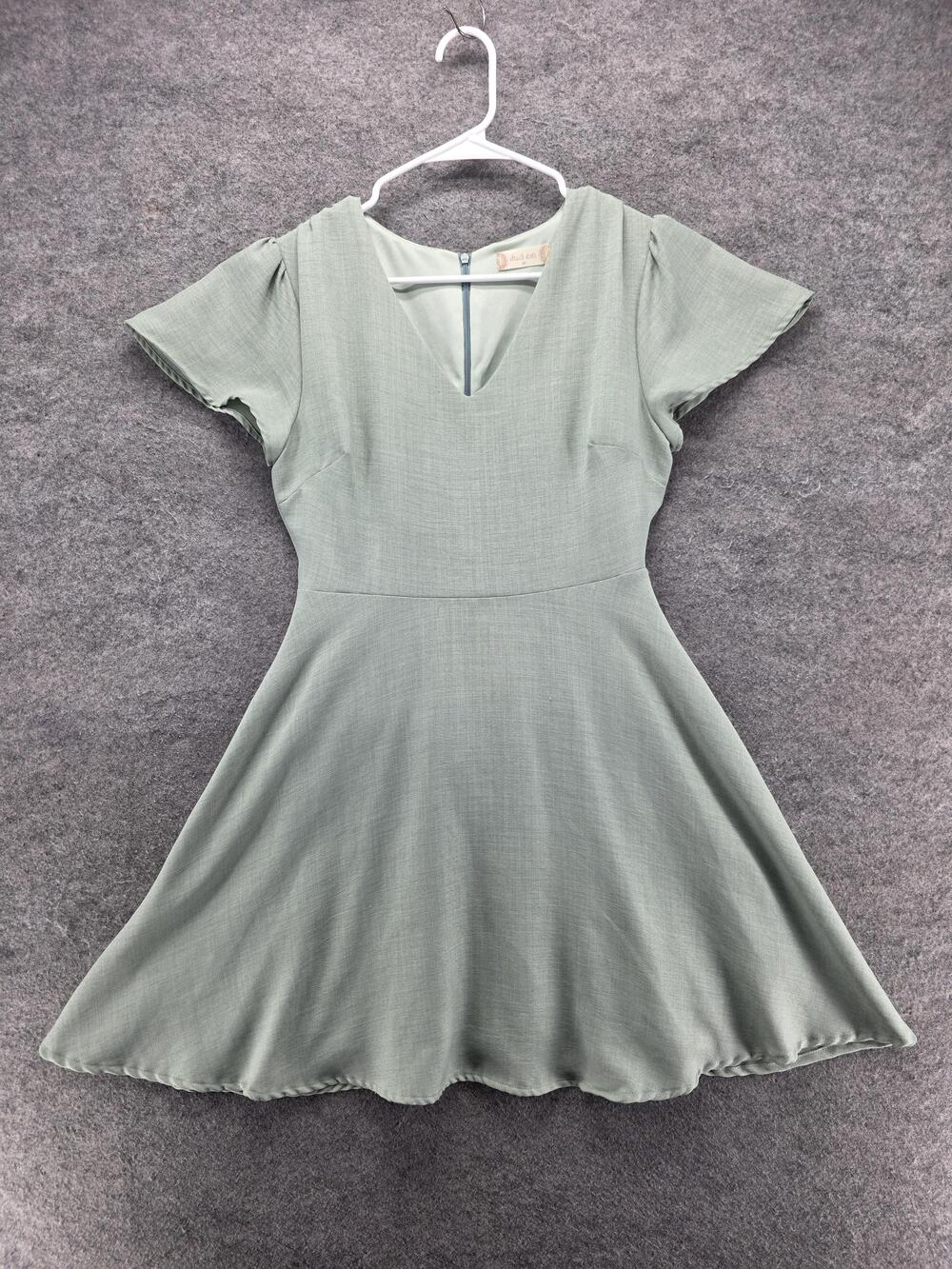 Altar'd State Dress Womens M Green Fit & Flare Short V-Neck Lined Zip Party